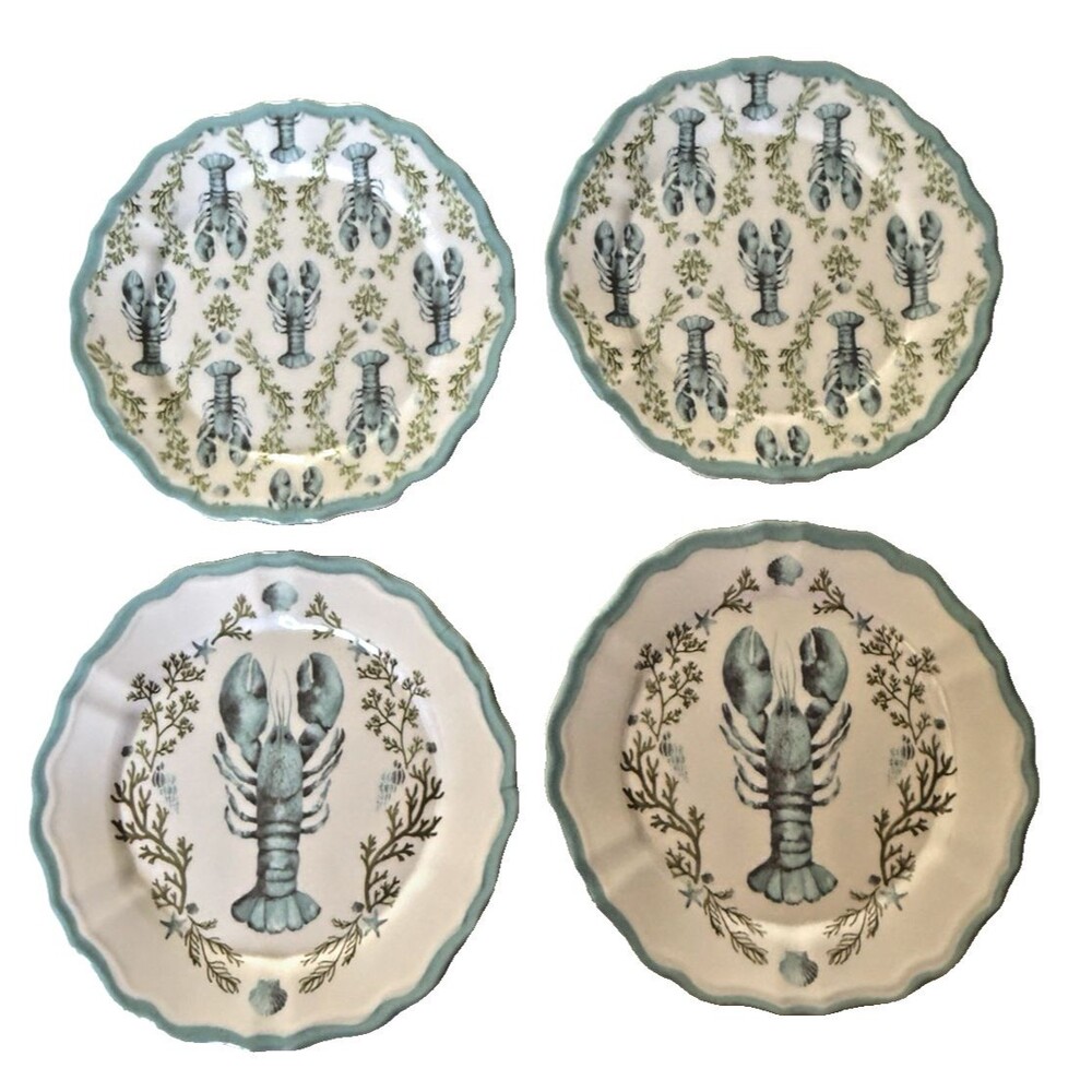 Tommy Bahama Melamine 6" Lobster Appetizer Plates Set of 4 Blue 2 Of Each Design